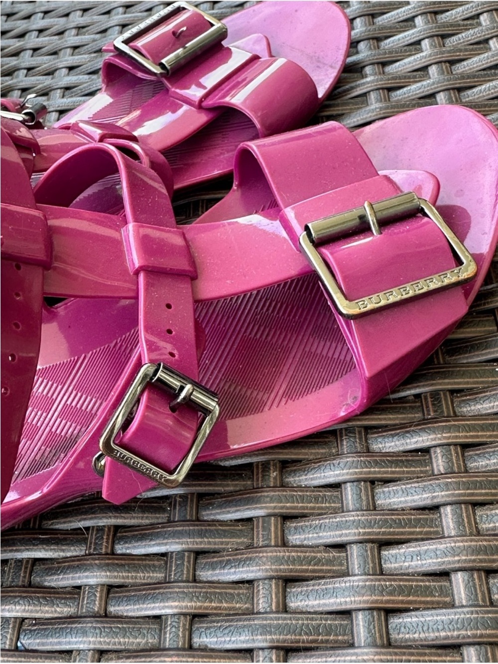 Burberry Purple Buckle Jelly Sandals